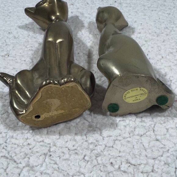 Pair Of VTG Mid Century Brass Siamese Cat Statue Figurines MCM KOREA Brass Cats - Picture 5 of 8